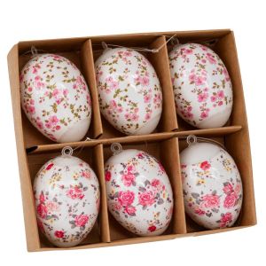 SET OF 6 PLASTIC HANGING EGGS WITH TEMPLATES 4X4X6 CM