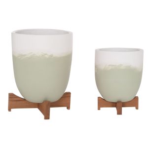 Комплект саксии Seon Hm4686.09 теракота в бяло и зелено тиково дърво