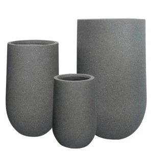 Комплект саксии от влакниста глина/3 високи кръгли сиви гранити - 12/палитра