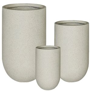 Комплект саксии от влакниста глина/3 високи кръгли, бежови, гранит, р: Φ26x45, м: Φ36x60, д: Φ46x75см