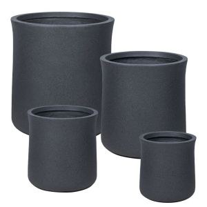 Комплект саксии от фиберклей/4 черни гранитови казани - размери: Φ28.5x30.5, м: Φ35.5x37.5, д: Φ43.5x46.5, Xl: Φ52x57см 16/pal
