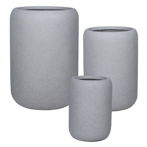 Комплект саксии от фибърклай/3 високи помпи от сив гранит - размер: Φ32x45, м: Φ42x59, д: Φ54x76см 12/pal