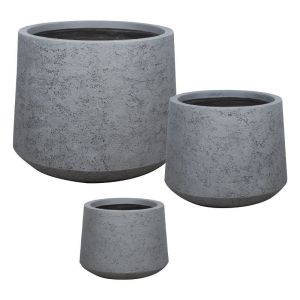 Комплект саксии от фибърклайн/3 къси сиви циментови конусни - S:φ30x24, M:φ41x33, L:φ55x44см 20/pal