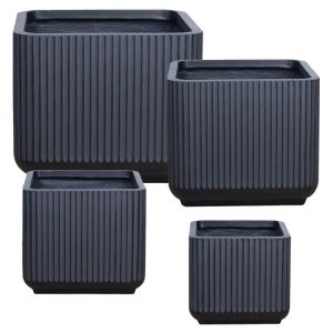Комплект саксии от фибърклайн/4 черни квадратни колони - S: 28x28x25, M: 34x34x30, L: 41x41x35, Xl: 49x49x40см 20 бр./бр.