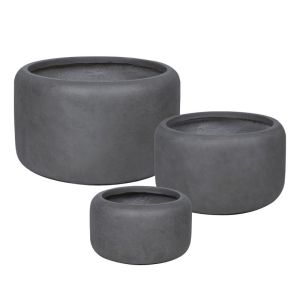 Комплект саксии от фибърклей/3 къси черни с висока тегловидка - S:φ32x20, M:φ44x26, L:φ55x33см 14/pal