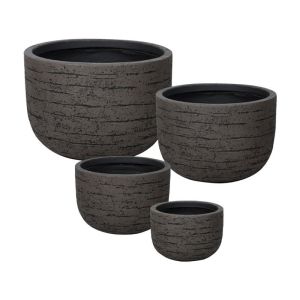 Комплект саксии от фибърклей/4 къси кафяви купички с напукане - S:φ27x18.5, M:φ35x24, L:φ43x30, Xl:φ53x37см 24/pal