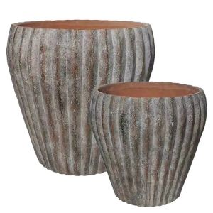 Комплект саксии/2 кръгли сиви/кафяви конусни с нарезания - Д:φ34.5x34.2, Ш:φ28.2x28см 1/кутия