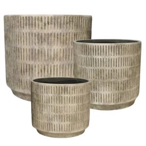 Комплект саксии/3 кръгли бежови карирани саксии - Д:φ30.5x30.5, М:φ26x25.5, Ш:φ20x20см 1/кутия