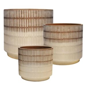 Комплект саксии/3 кръгли бежови омбре карирани саксии - Д:φ30.5x30.5, М:φ26x25.5, Ш:φ20x20см 1/кутия