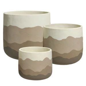 Комплект саксии/3 кръгли кафяви омбре с планински дизайн - Д:φ29x25, М:φ25x21, Ш:φ20x17см 1/кутия