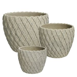 Комплект саксии/3 кръгли саксии с мозайка в бежов цвет, мрежести X - Д:φ29x25, М:φ25x21, Ш:φ20x17см 1/кутия