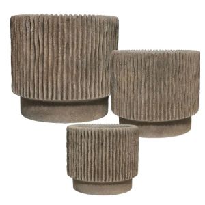 Комплект саксии/3 кръгли саксии със светло кафяви зъбници - Д:φ30.5x30.5, М:φ25x25, Ш:φ20x20см 1/кутия