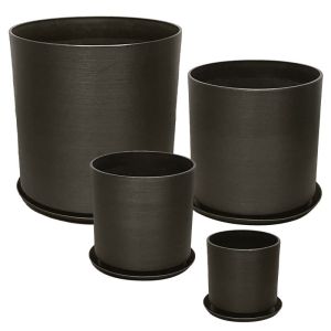 Комплект саксия от камък полисмола/8 чинии, обсидиан сиво - Д:φ43x43.5, М:φ35x35, Ш:φ28x28, Хс:φ21x21.8см