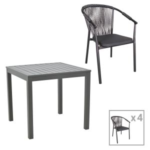 КОМПЛЕКТ ТРАПЕЗНА МАСА И СТОЛОВЕ KLITON-CONVINCE ОТ 5 ЧАСТИ АЛУМИНИЯ В АНТРАЦИТЕН ЦВЯТ 80X80X74СМ