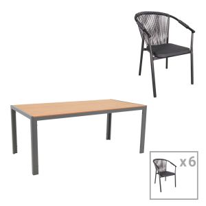КОМПЛЕКТ ТРАПЕЗНА МАСА И СТОЛОВЕ NARES-CONVINCE 7 ЧАСТИ АНТРАЦИТ АЛУМИНИЙ И ШПЕРПЛАТ В ЕСТЕСТВЕН НЮАНС 180X90X72.5СМ