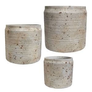 Комплект циментови саксии/3 бежови, облицовани с разделки - Д:φ30x30 М:φ24.5x24 Ш:φ20x19см 72/pal