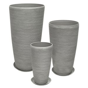 Комплект чинии от камък полисмола/6 сиви, от стара глина - Д:φ40x75.5, М:φ32x58, Ш:φ23x42см