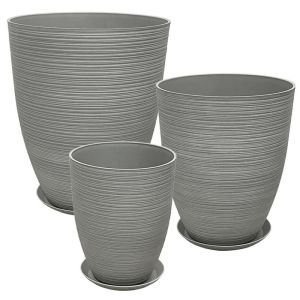 Комплект чинии от камък полисмола/6 сиви, от стара глина - Д:φ43x52.5, М:φ35x42.5, Ш:φ28x34.5см