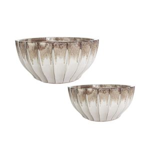 Комплект/2 глинени купи бежови, овални с ленти - размер: Φ25.5x12.5, дължина: Φ31x15.5 2/kib