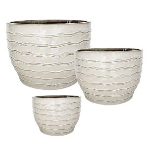 Set/3 cream round flower pots with ribbons - w: Φ31x23, m: Φ40.5x30.5, d: Φ48.5x35.5cm 30 pcs./pcs.