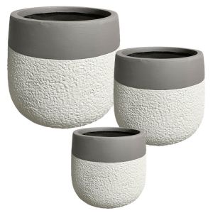 Комплект/3 леки циментови саксии, сиви, с дървени въглища, кръгли - S:φ29x26, M:φ40x36, L:φ55x48см 1/кутия