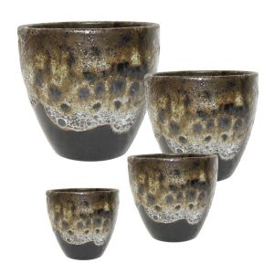 Комплект/4 глинени съдички, кафяви, кръгли, антични - S:φ21.5x20.5, M:φ26.5x24.5, L:φ36x31, Xl:φ44x37см 60/pal