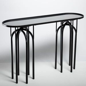 Конзола метал черна с черен стъклен плоч 120x35x81см