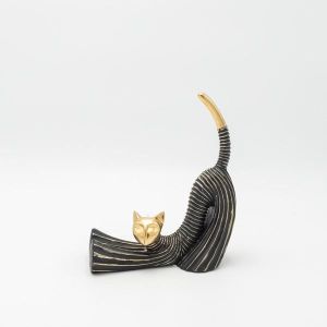 Cat polyresin black - gold 18.5x8x21.5cm