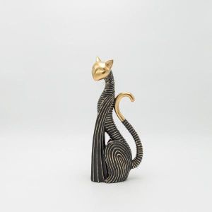 Polyresin cat black - gold 13x7.5x30.5cm