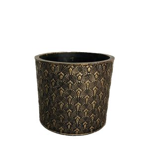 Round golden flower pot, antique art deco model, medium - Φ17x14cm 1/8kib