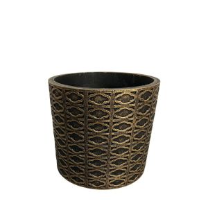 Round golden flower pot, antique oriental pattern, medium - Φ17x14cm 1/8kib