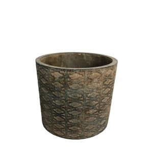 Round flower pot beige with antique oriental pattern, medium - Φ17x14cm 1/8kib