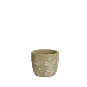 Round pot in beige/ecru with leaf design - Φ10x9cm 2/36 boxes