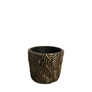Round flower pot, antique gold 3d design with leaves, small - Φ11x10cm 1/32kib