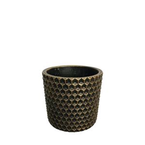 Round flower pot, antique gold 3d design, small scale - Φ14x13cm 1/16kib
