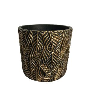 Round flower pot, antique gold design, 3d leaves, large - Φ18x17cm 1/8kib