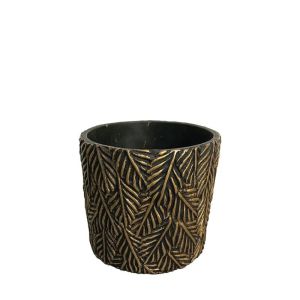 Round flower pot, antique gold design, 3d leaves, medium - Φ14x13cm 1/16kib
