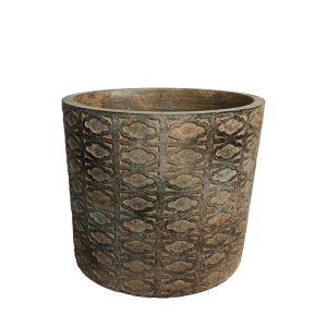 Round flower pot, beige, antique oriental design, large - Φ19x17cm 1/6kib