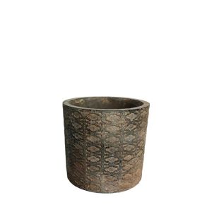 Round flower pot, beige, antique oriental pattern, small - Φ14x13cm 1/16kib
