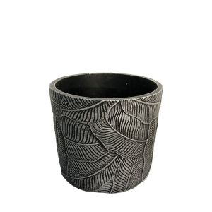 Round silver pot, antique design with leaves, embossed, medium - Φ17x14cm 1/8kib