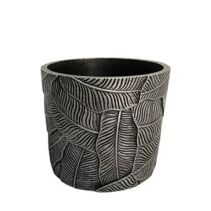 Round silver pot, antique leaf design, large - Φ19x17cm 1/6kib