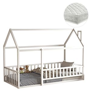 Легло с матрак Houser Hm21315.01 борова дървесина в бяло - матрак 90x190см