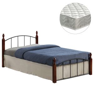 Легло с матрак Makai Hm21330 метал и дърво в орех - матрак 90x190см