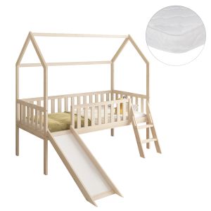 Легло с пързалка Phyllis Hm21310 борова дървесина в естествен цвят - с матрак 90x190см