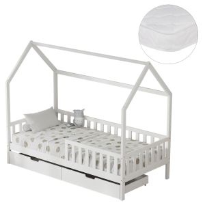 Легло с чекмеджета Phyllis Hm21324.01 борова дървесина в бяло - с матрак 90x190см