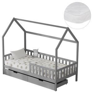 Легло с чекмеджета Phyllis Hm21324.02 борова дървесина в сиво - с матрак 90x190см