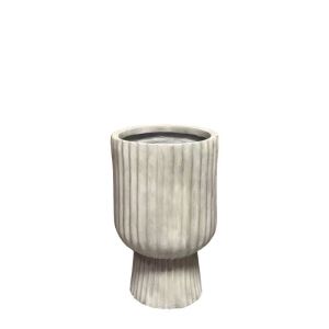 Light cement beige cylindrical flower pot with vertical lines and small base - Φ20x32cm
