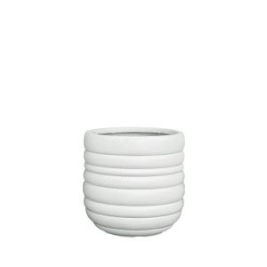 Small lightweight cement pot, white, round with lines - Φ30x28cm