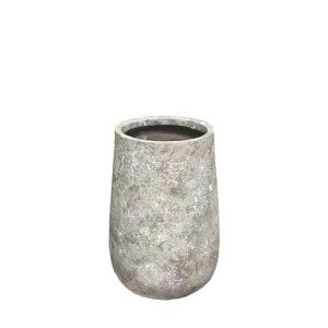 Малка саксия, изработена от лек цимент, сиво-бежова, стара, висока - Φ32x48см