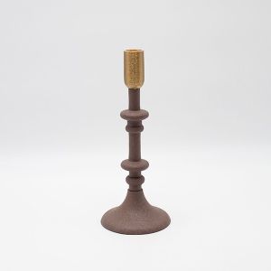 Metal candlestick brown-gold 10.5x10.5x26cm